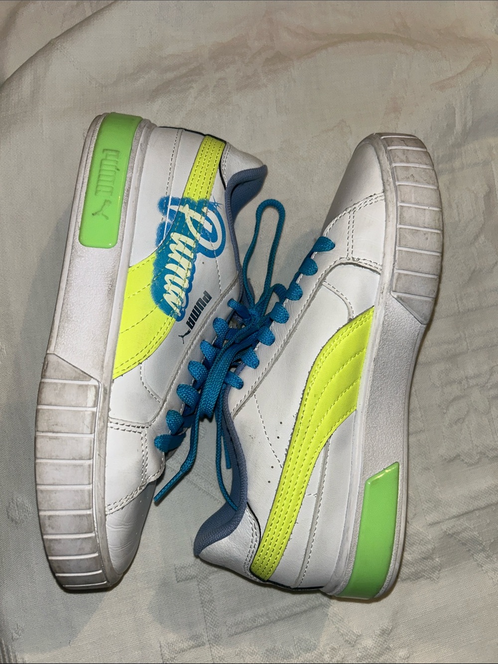Puma white Sneakers with Bright Blue Laces